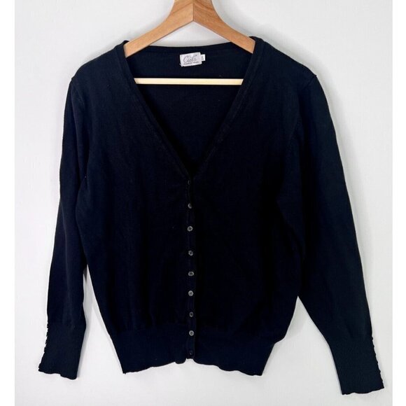 Cielo Viscose Long Sleeve V-Neck Cardigan W/ Decorative Buttons Black Womens 2XL - Picture 4 of 9